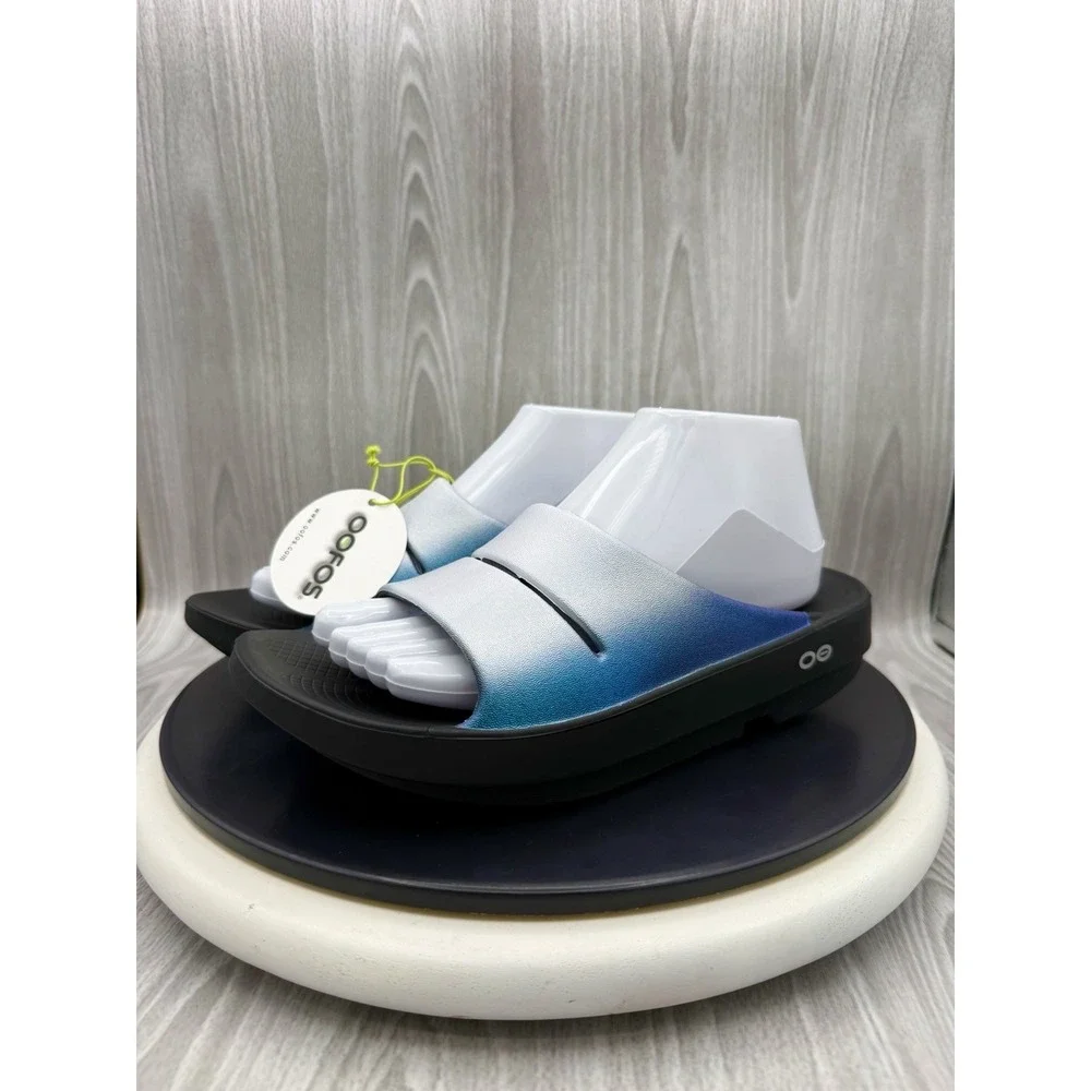 OOFOS OOahh Luxe Womens Size 8 Frost Sparkle Blue Slip On Recovery Slide Sandals